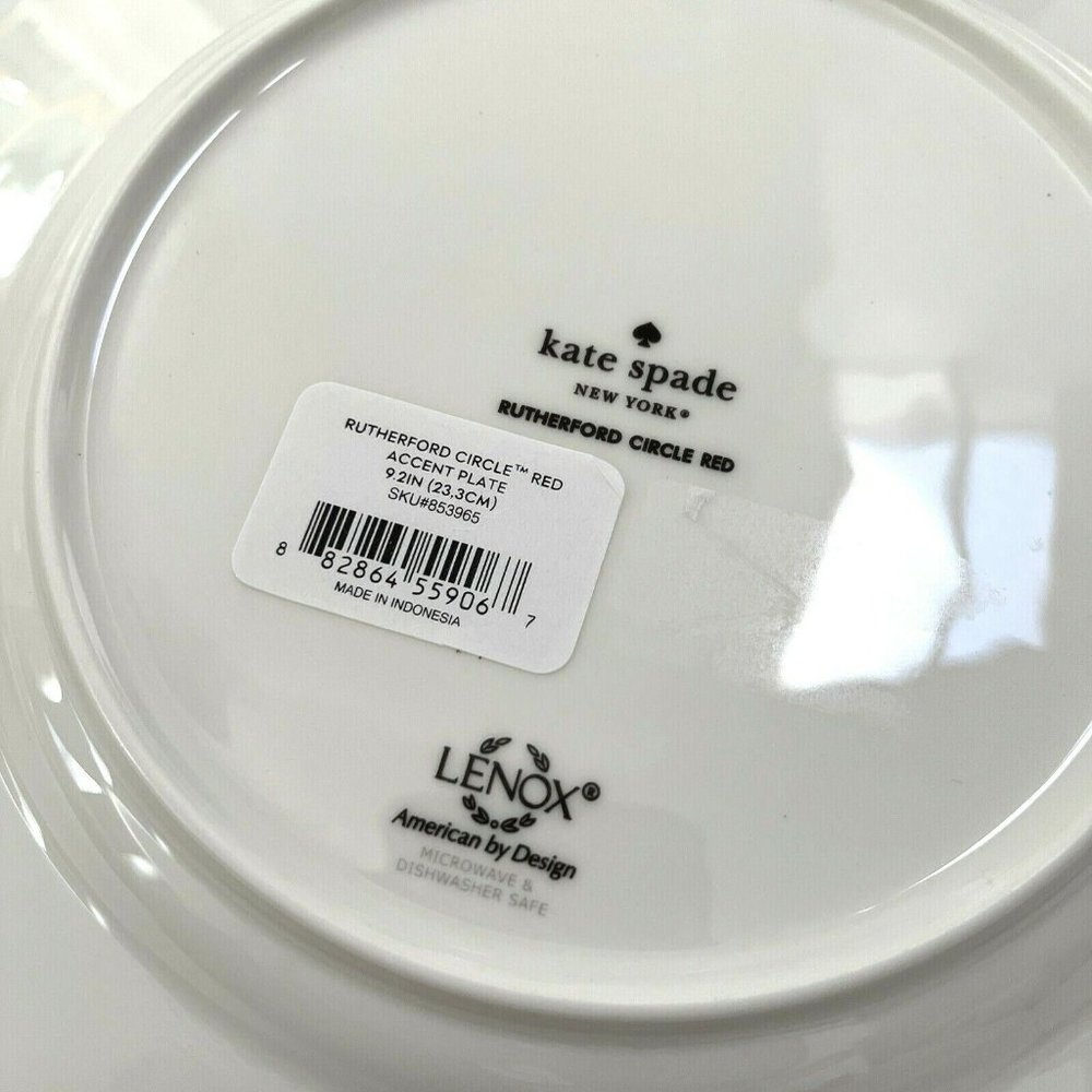 4PC New Kate Spade Rutherford Circle Red Accent Plates Dishes 9.2" Lenox - Picture 4 of 5